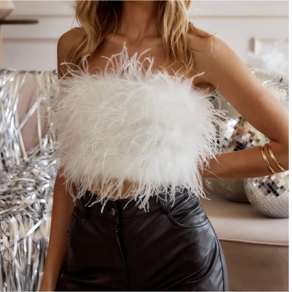 White Faux Feather Top